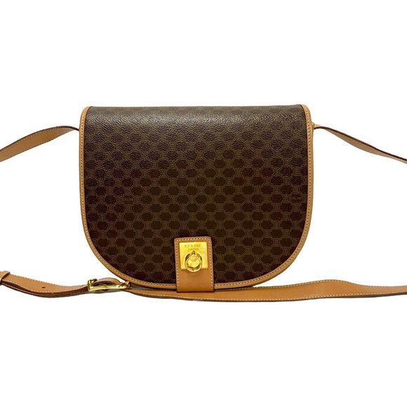 CELINE Vintage Macadam Blason Triomphe Print Leather Shoulder Bag with Ring H... - Picture 1 of 9